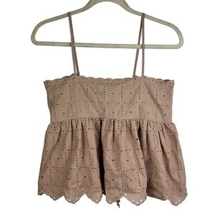 Elegant Tan Eyelet Lace Crop Top